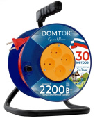 Удлинитель DOMTOK 30м ПВС 2х1, 2.2кВт, 10А, IP20, 4гн Б/З, катушка 2438 